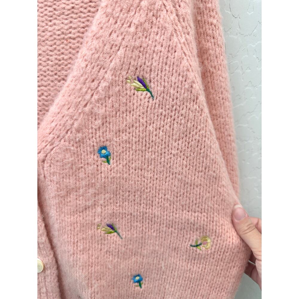 ENGLISH FACTORY | Pink Floral Embroidered Cardigan Sweater Cottagecore | Large - Picture 5 of 8
